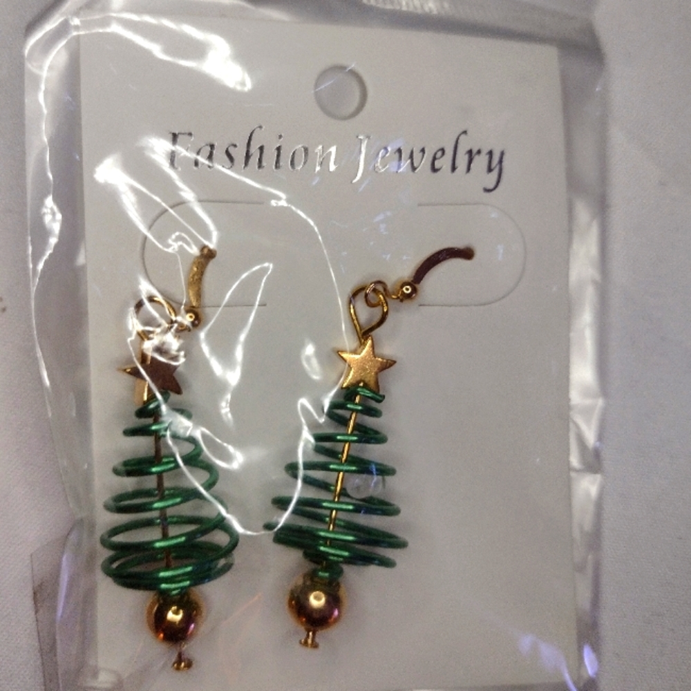 Christmas tree dangle earrings